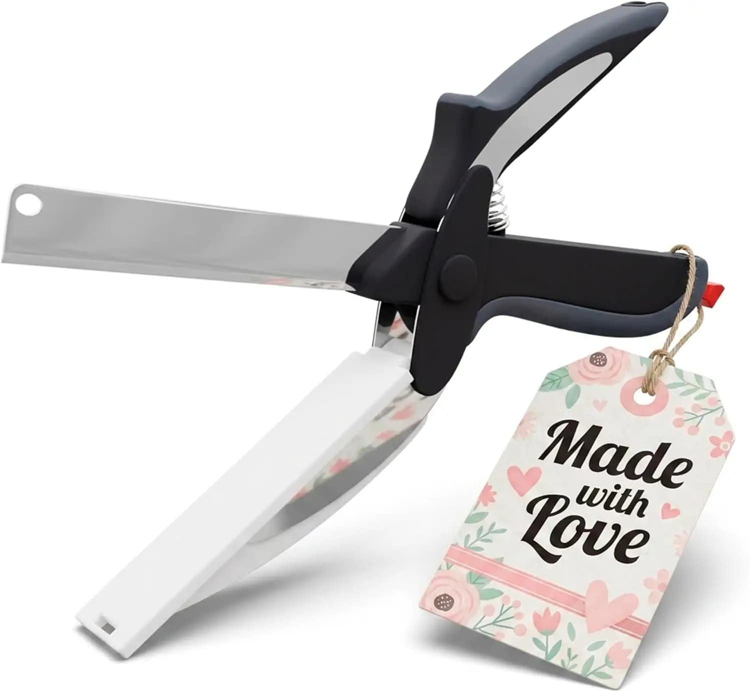 Tagliere con Forbici 2-in-1 - Staccabile, in Acciaio Inossidabile, con Blocco di Sicurezza per Frutta e Verdura