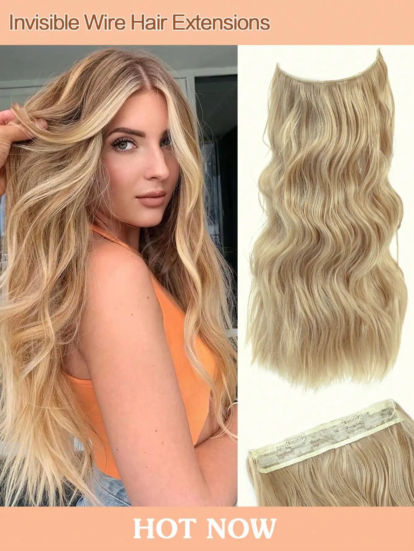 Spedizione Gratuita su Ordini Superiori a $29 - Extension Capelli con Filo Invisibile Biondo Sporco con Radice Scura, Extension Capelli Ondulati Naturali per Donna, Extension Sintetiche con Clip