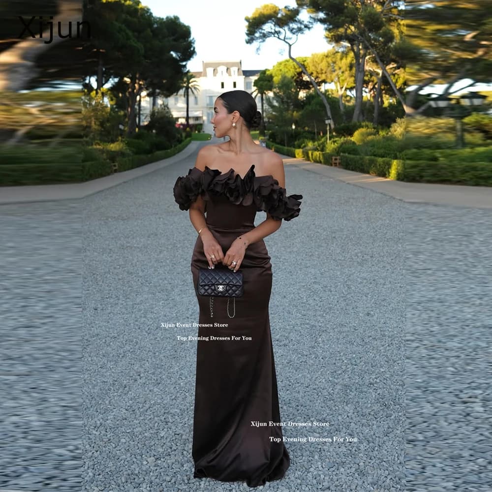Xijun Abiti da sera sexy a sirena in raso Fiori 3D Abiti da ballo formali arabi sauditi con spalle scoperte Abiti lunghi da ballo Personalizza