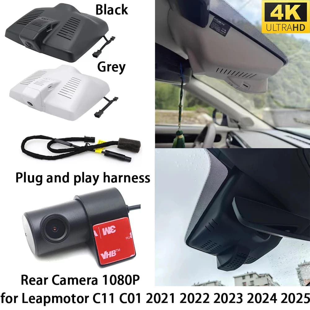 Dash Cam 4K DVR OEM for Leapmotor C11 C01, Front Camera and Rear, WiFi 2160P Video Recorder, Loop Registration, Night Vision 4K, 256GB