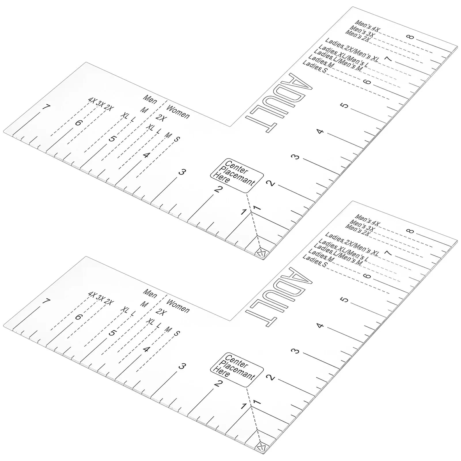 2Pcs Acrylic T Shirt Rulers Precision Measuring Tool Clear Scale T Ruler for Tshirts Clothing Size Chart Sewing Guide