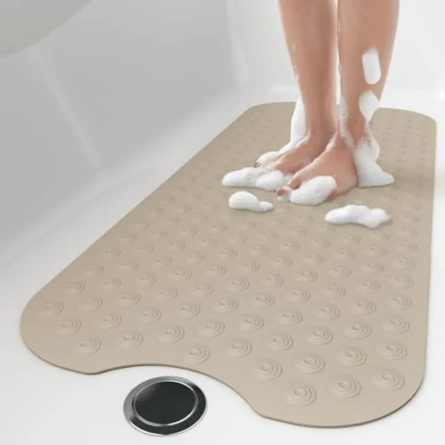 Tappetino da Bagno Extra Lungo 39x16 Pollici Senza Ventose per Vasca Rifinita, Realizzato in Gomma Naturale Marrone, Antiscivolo, Ideale per E