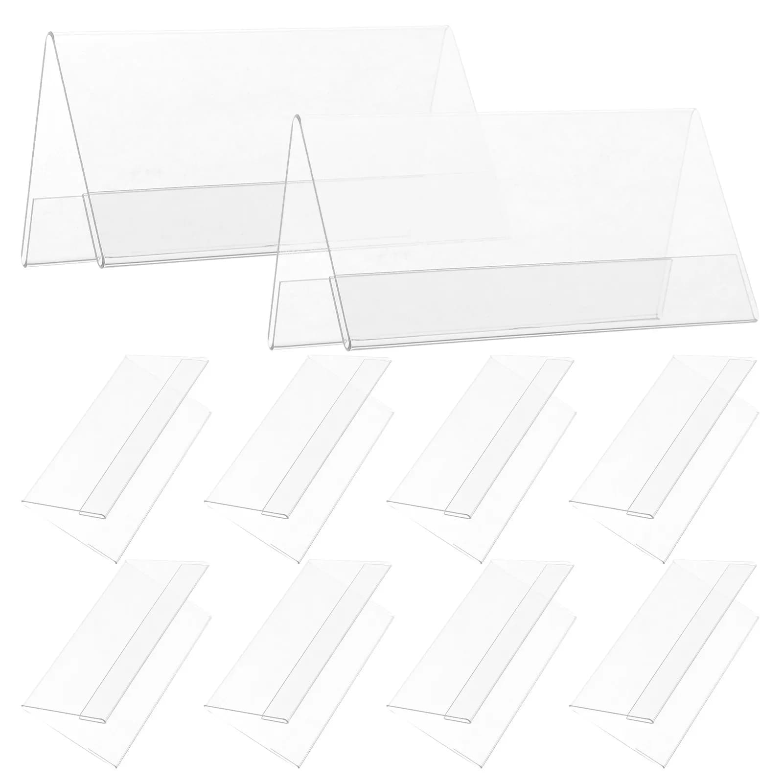 10Pcs -Shaped Table Tent Name Plates Clear Plastic Desk Sign Holders for Meetings Conference Events Buffet Labels