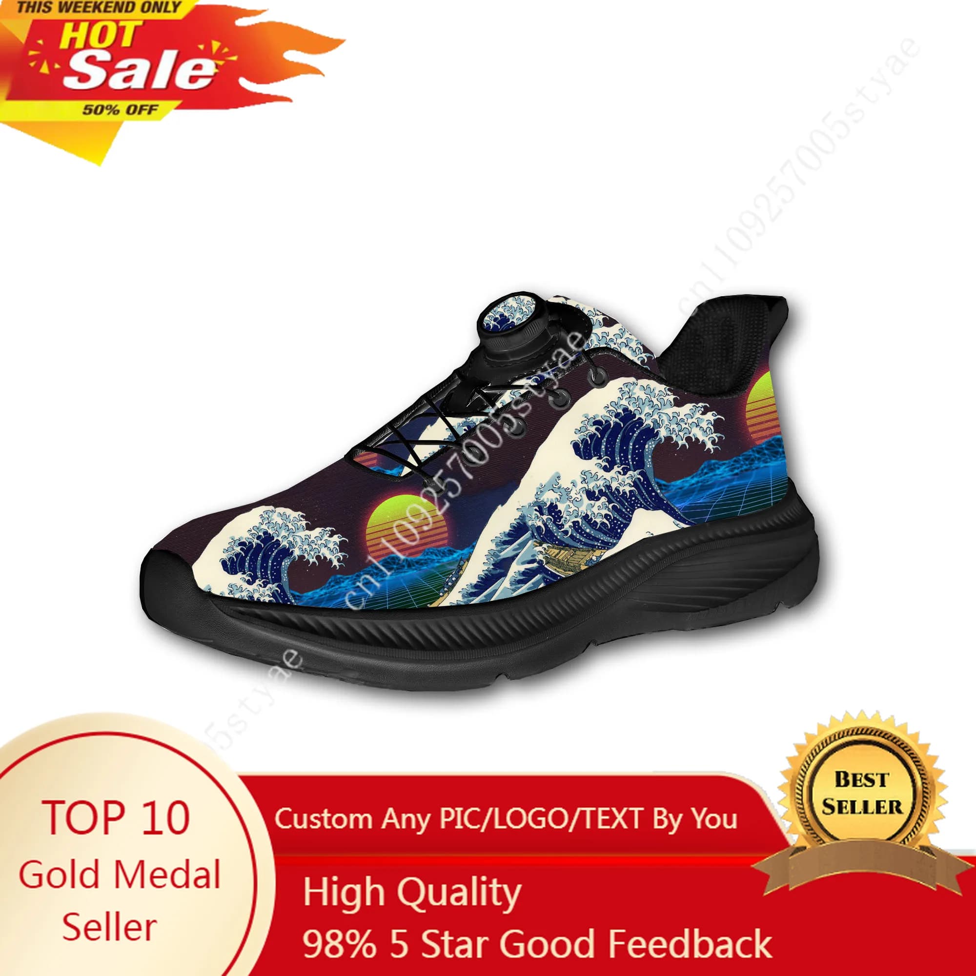 Scarpe da Corsa Off-road The Great Wave di Kanagawa per Uomo e Donna, Sneaker Sportive Senza Lacci con Chiusura a Rotazione, per Escursionismo e Tempo Libero, Personalizzabili