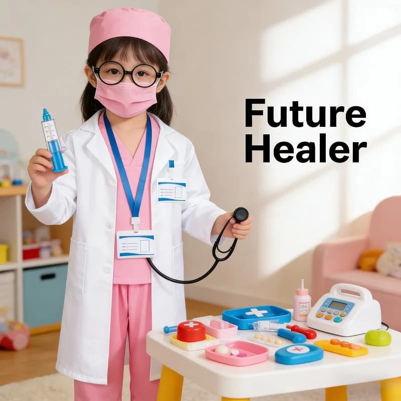 Costume da Dottore e Infermiera per Bambini, Set Gioco di Ruolo con Camice Bianco, Outfit Educativo e Divertente per Asilo