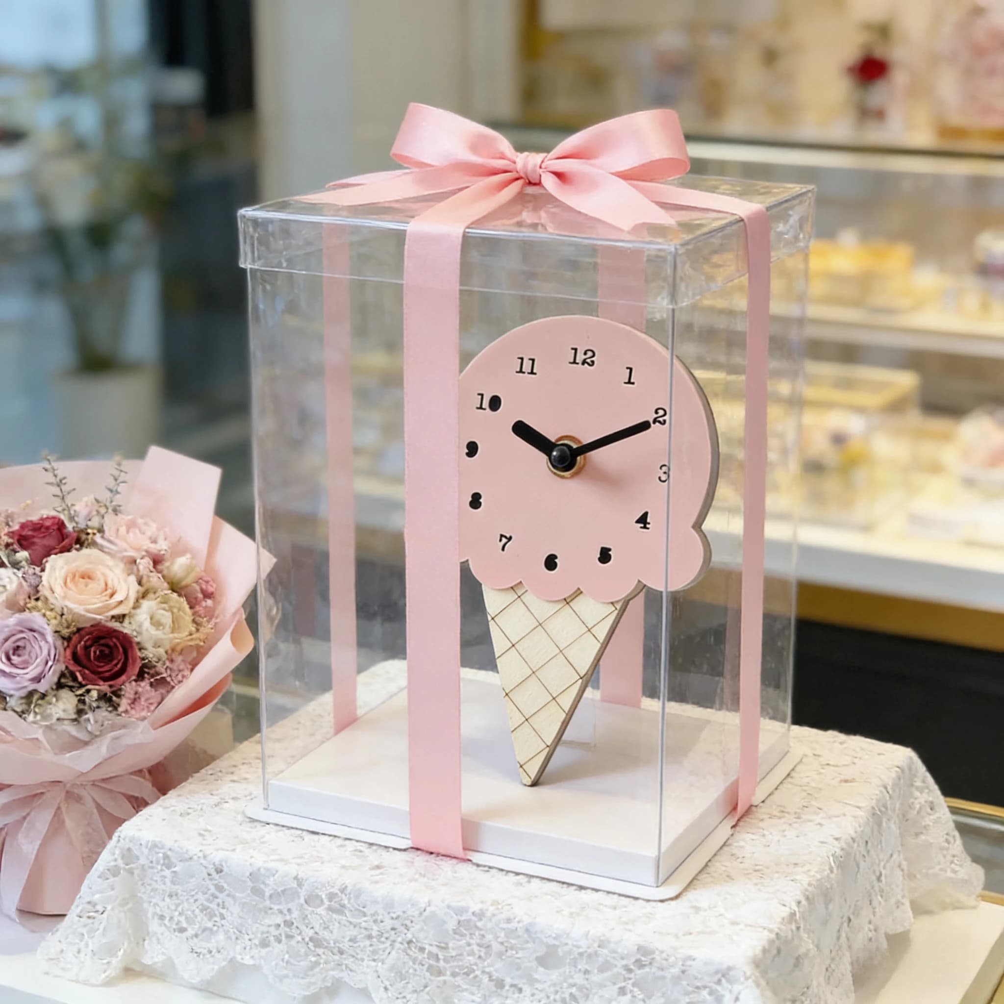 Cute Ice Cream Shape Wooden Clock - Stylish Premium Wall Decor, Perfect for Kids Bedroom/Living Room/Office