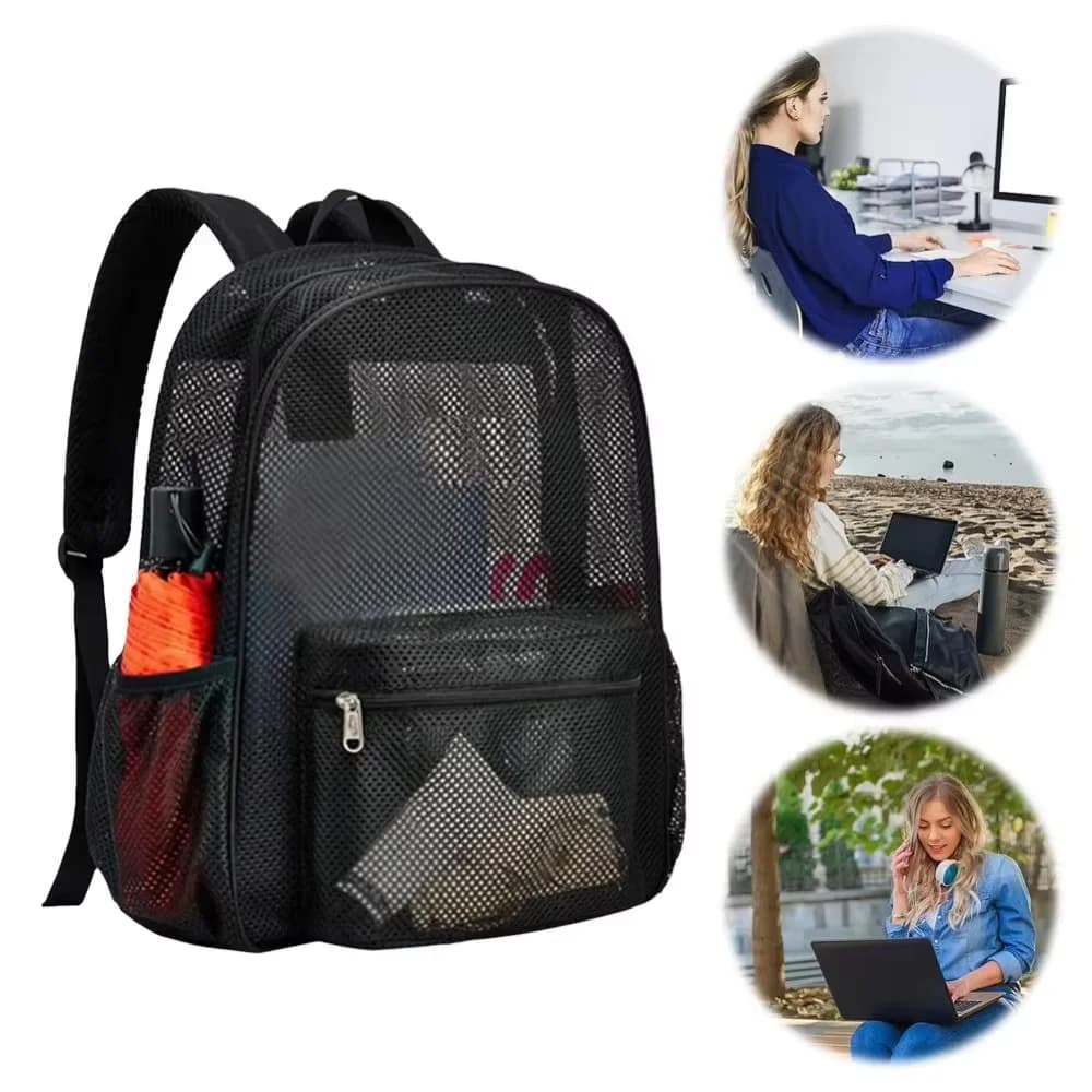Zaino in rete per studenti universitari con spallacci regolabili, zaino da spiaggia per pendolarismo, nuoto, sport all'aperto, unisex