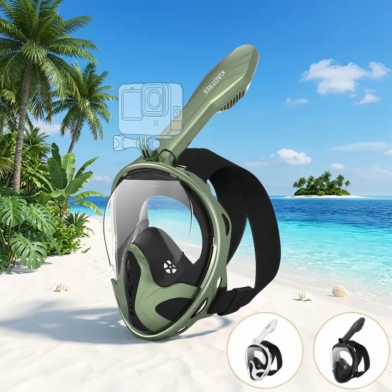 Maschera Subacquea Integrale XIAOTREE con Supporto per Fotocamera Rimovibile, Maschera per Snorkeling e Immersioni con Ampia Visuale Antiappannamento