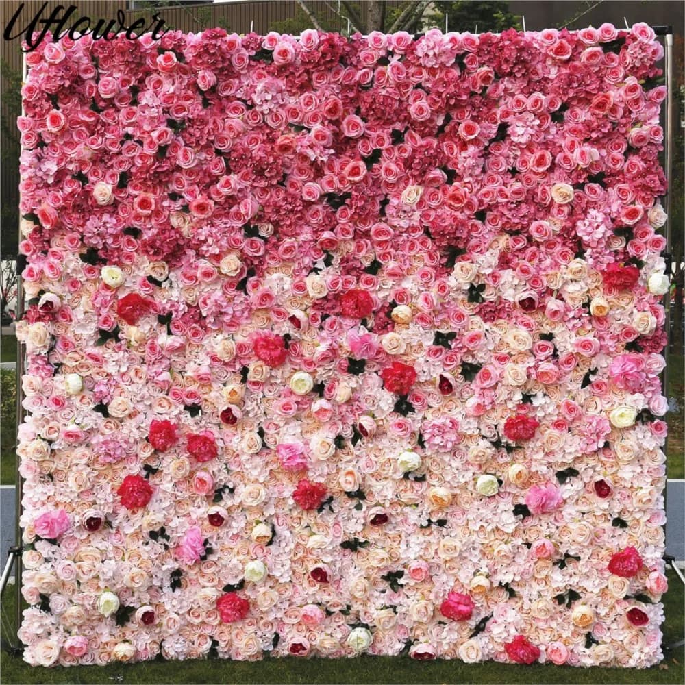 Uflower 5D Gradient Rose Artificial Flower Wall Wedding Backdrop Hanging Curtain Floral Window Display Party Event Props Decor