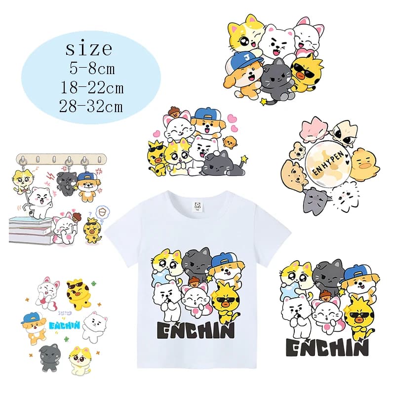 ENHYPEN Heat Transfers Sticker KPOP Men's Team T-shirt Patche Iron Transfer Sticker Cute Kawaii Thermal Decal DIY Birthday Gift