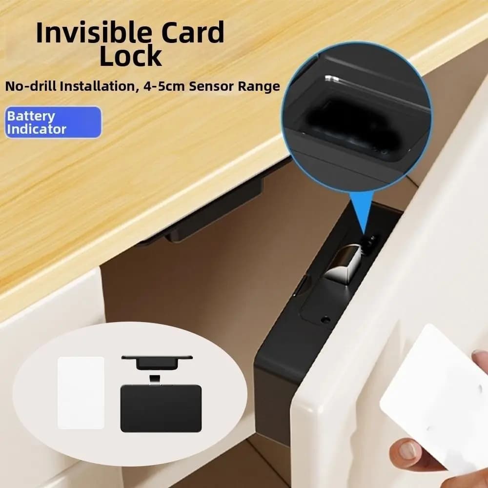 Non Perforated NFC Sensing Drawer Card Lock Card Swiping Battery Display Invisible Smart Lock Double Opening Invisible Design
