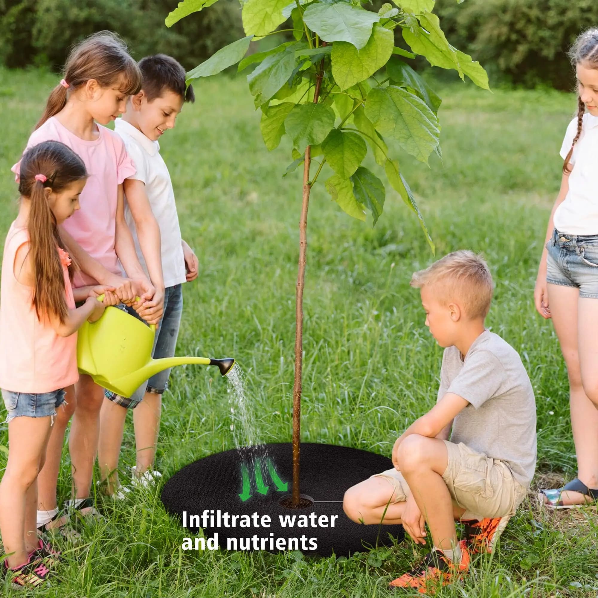 Tappetino Protettivo Riutilizzabile per Alberi, 5 Pezzi di Tappetino Anti-Erba Non Tessuto, Anello di Pacciamatura da Giardino per Protezione delle Radici
