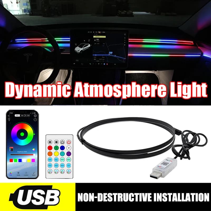 Strisce acriliche per luce ambientale a LED per auto USB Colori completi RGB Lampada per atmosfera con telecomando per interni auto nascosta