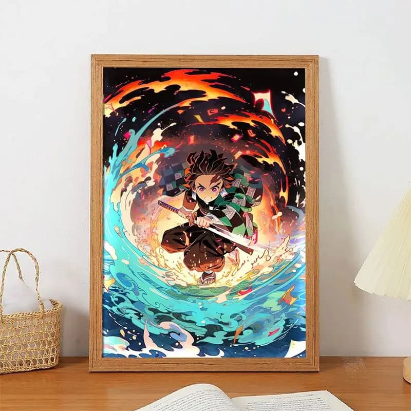 Poster Anime Demon Slayer con Kamado Tanjirou, Decorazione Luminosa 2D per Camera da Letto, Regalo Atmosferico Notturno