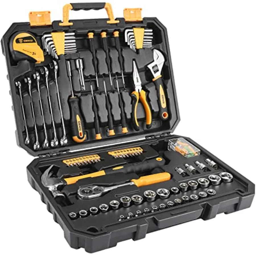 Set di Attrezzi PRO da 128 Pezzi - Kit di Utensili Manuali per Uso Domestico e Riparazione Auto con Valigetta in Plastica