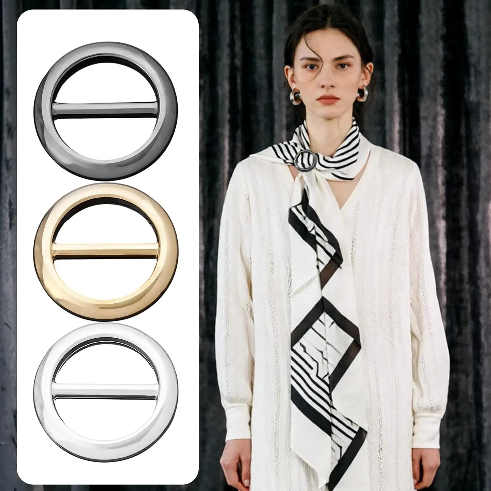 Scarf Ring Metal Fashion Decorative Pins Women Scarf Rings and Slides for Scarves for Clothes Belt Sweater Tie Shirt Pants Shawl