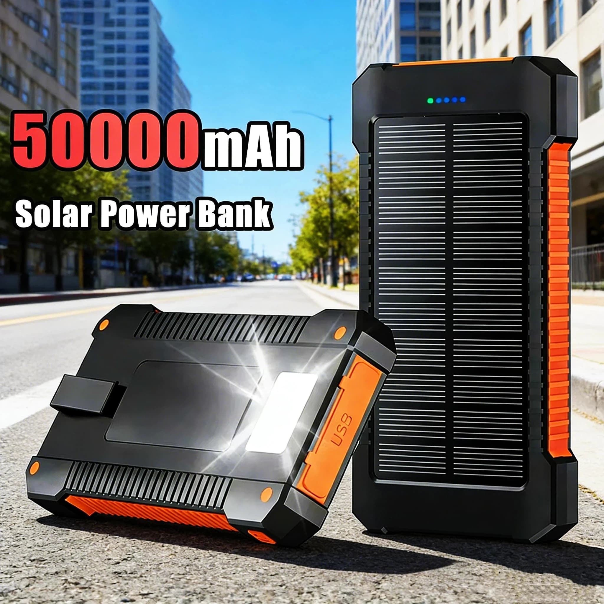 Power Bank Solare 50000mAh Ricarica Rapida Batteria Esterna Portatile USB-C Universale per iPhone Xiaomi Huawei Samsung Certificato CE