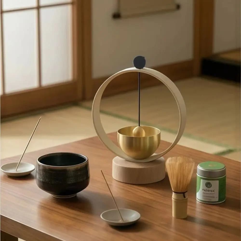 Wood Base Singing Bowl Set Clear Tone Circular Frame Meditation Instrument Ornaments Soothing Sounds Yoga Wind Chimes