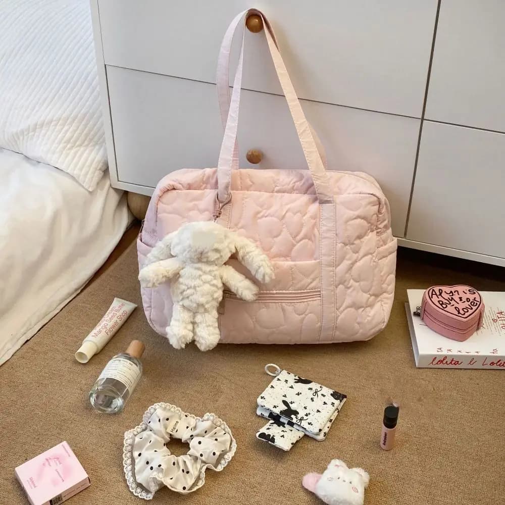 Cute Underarm Bag Travel Luggage Bag Heart Solid Color Mommy Bag Nylon Tote Bag Makeup Pouch Bag Women