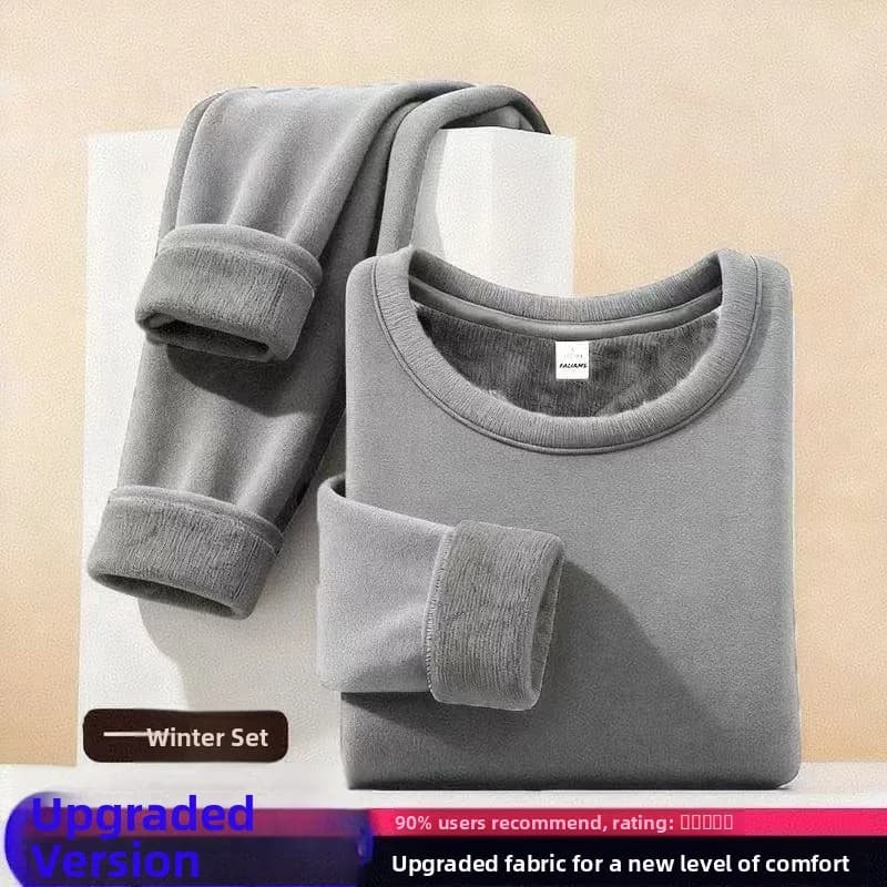 Men's Thermal Underwear Set Fleece Lined Thick Winter Inner Wear Anti Cold Long Sleeve round Neck Single Layer Polyester