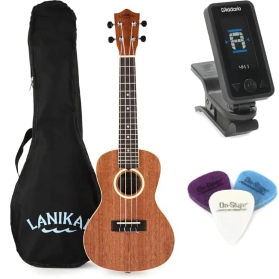 Pacchetto Essenziale Ukulele da Concerto Serie LU con Borsa da Trasporto, Accordatore e Plettri in Feltro
