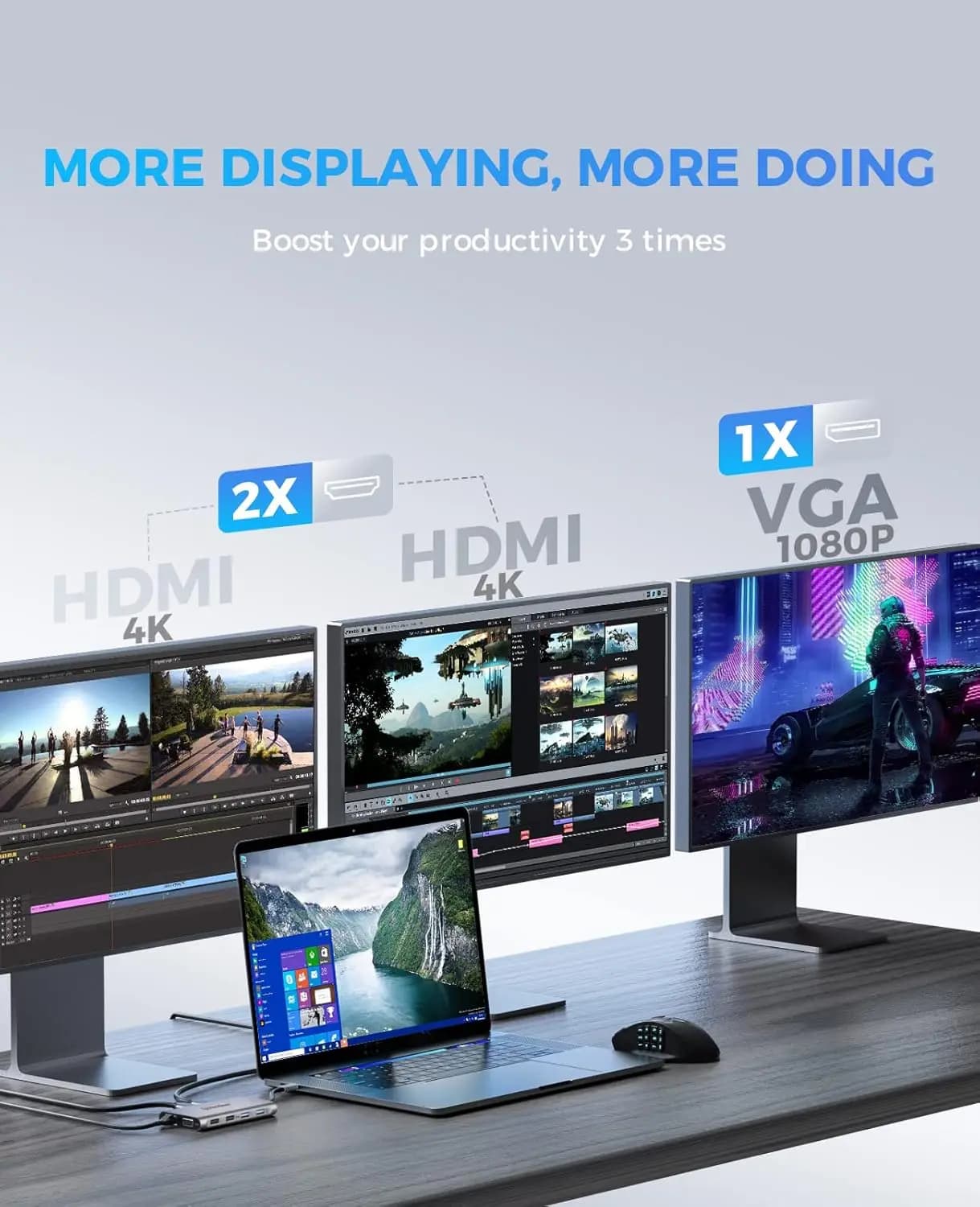 Docking station USB C doppio monitor, hub USB C UtechSmart 11 in 1 triplo display, dock per laptop con 2 HDMI, Ethernet