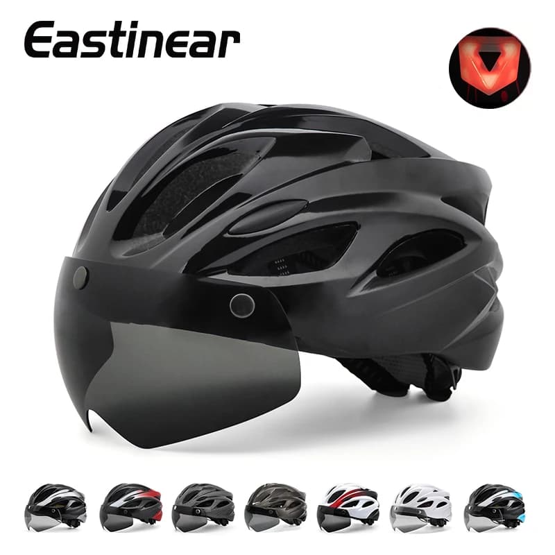 Eastinear Bicycle Helmet Mountain Bike Helmet for Outdoor Highway for Adult Men and Women with Magnetic Glasses and Shiny Rear Lights