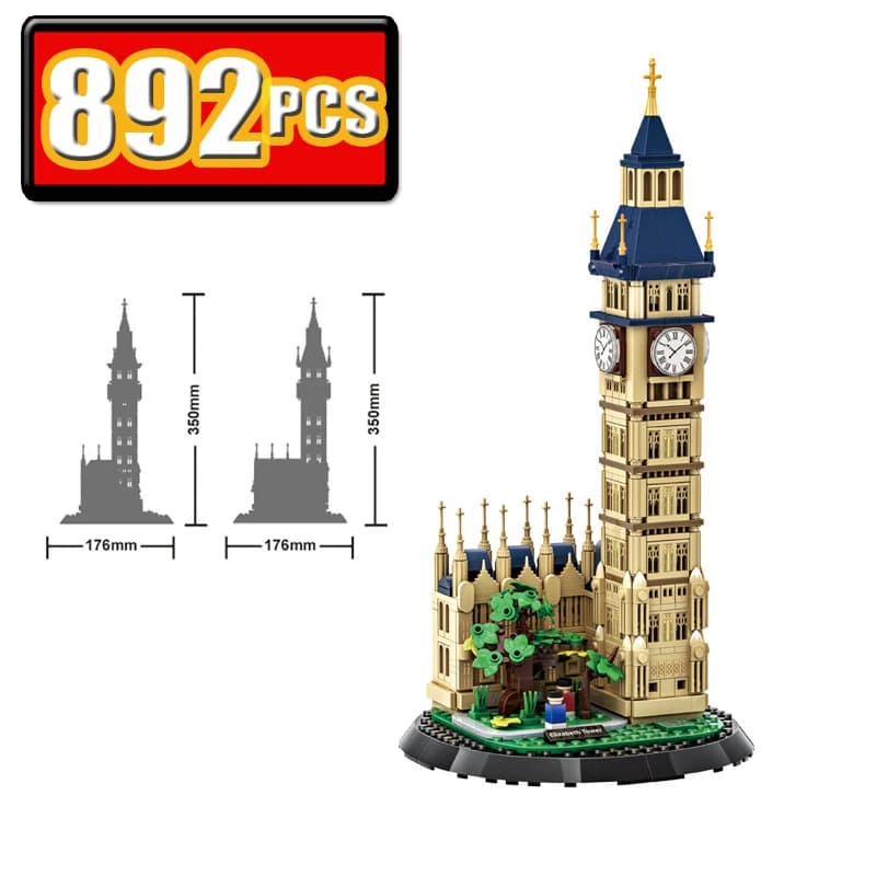 892 PCS Big Ben London Landmark Tower Model Kit Educational Building Blocks MOC Toy for Assembling Famous UK Street Scene