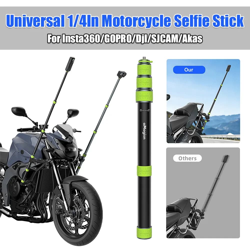 Asta Selfie Universale da Moto 1/4 Pollici Resistente all'Usura, Kit di Montaggio per Moto Compatibile con Insta360/GoPro/DjI/SJCAM/Akas