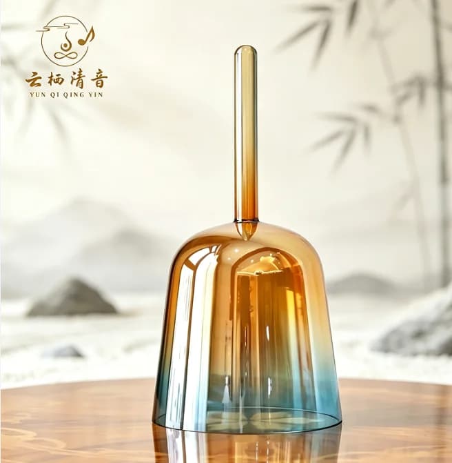 YUNQIQINGYIN Crystal Soul Handheld Alchemy Crystal Bowl, Iridescent Deep Blue Buddha Light Gradient Singing Bowl for Sound Healing & Spiritual Meditation
