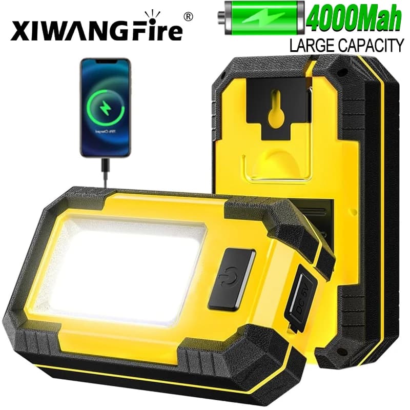Lampada da Lavoro Ricaricabile 4000mAh 30W Super Luminosa COB con Torcia Magnetica Portatile, Power Bank per Esterni, Lampada di Emergenza per Campeggio