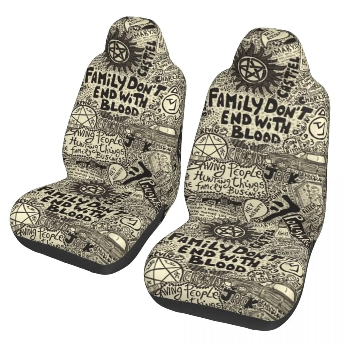 Universal car seat cover with supernatural symbols, suitable for most cars, vintage polyester travel cover, for fishing