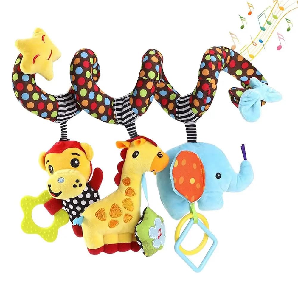 Seggiolino auto passeggino giocattoli appesi a spirale sensoriale 0-12 mesi giocattoli per neonati culla Mobile carillon BB Squeaker sonagli
