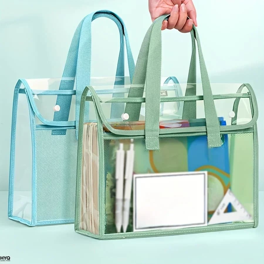 1 large capacity portable transparent waterproof handheld folder, expandable file storage bag, PVC self-adhesive file bag JJ3561