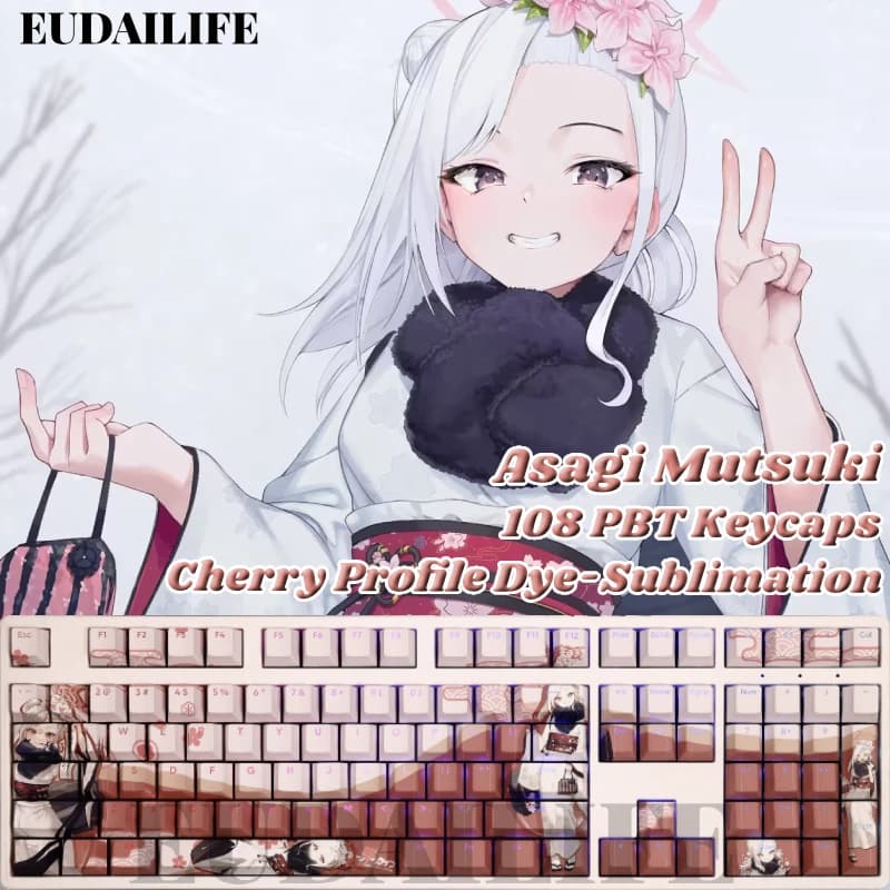 Asagi Mutsuki 108 Copritasti Blu Archivio PBT Sublimazione della Tintura Trasmissione della Luce Cherry Interruttore Ad Asse Trasversale per Tastiera Meccanica