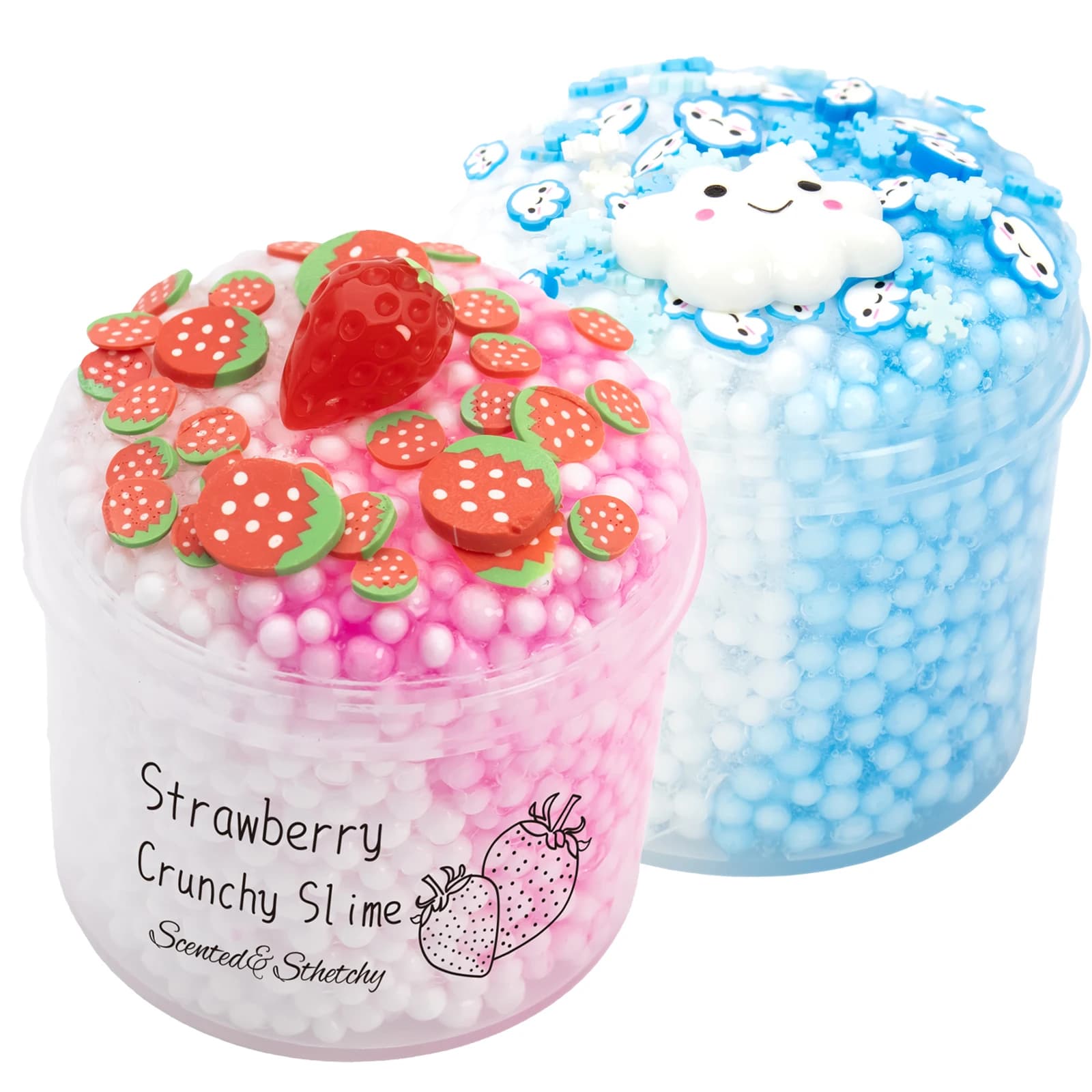 Confezione da 1/2 kit di melma croccante con nuvole di fragole, palla di schiuma di frutta spruzza di melma, regali di compleanno Bomboniere per ragazze e ragazzi