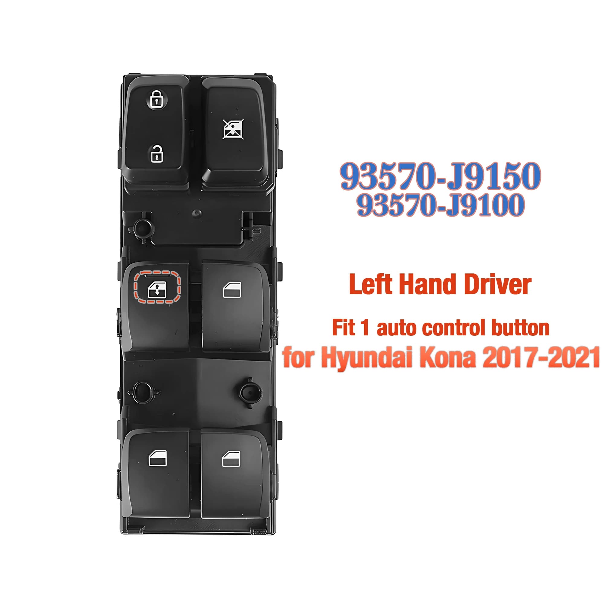 93570-J9150 93570-J9100 Interruttore Elettrico Anteriore Sinistro per Finestrino, Pulsante di Controllo Alzacristalli, per Hyundai Kona 2017-2021