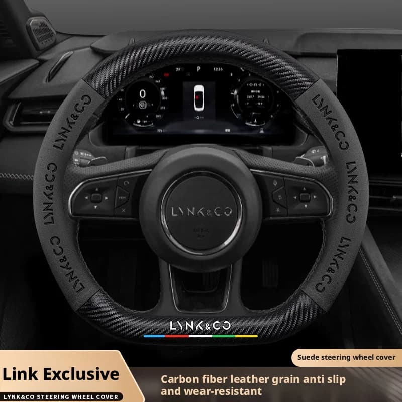 Applicabile alla coprivolante per auto antiscivolo universale per tutte le stagioni in fibra di carbonio Lynk & Co con ruota in finta pelle scamosciata/fibra di carbonio