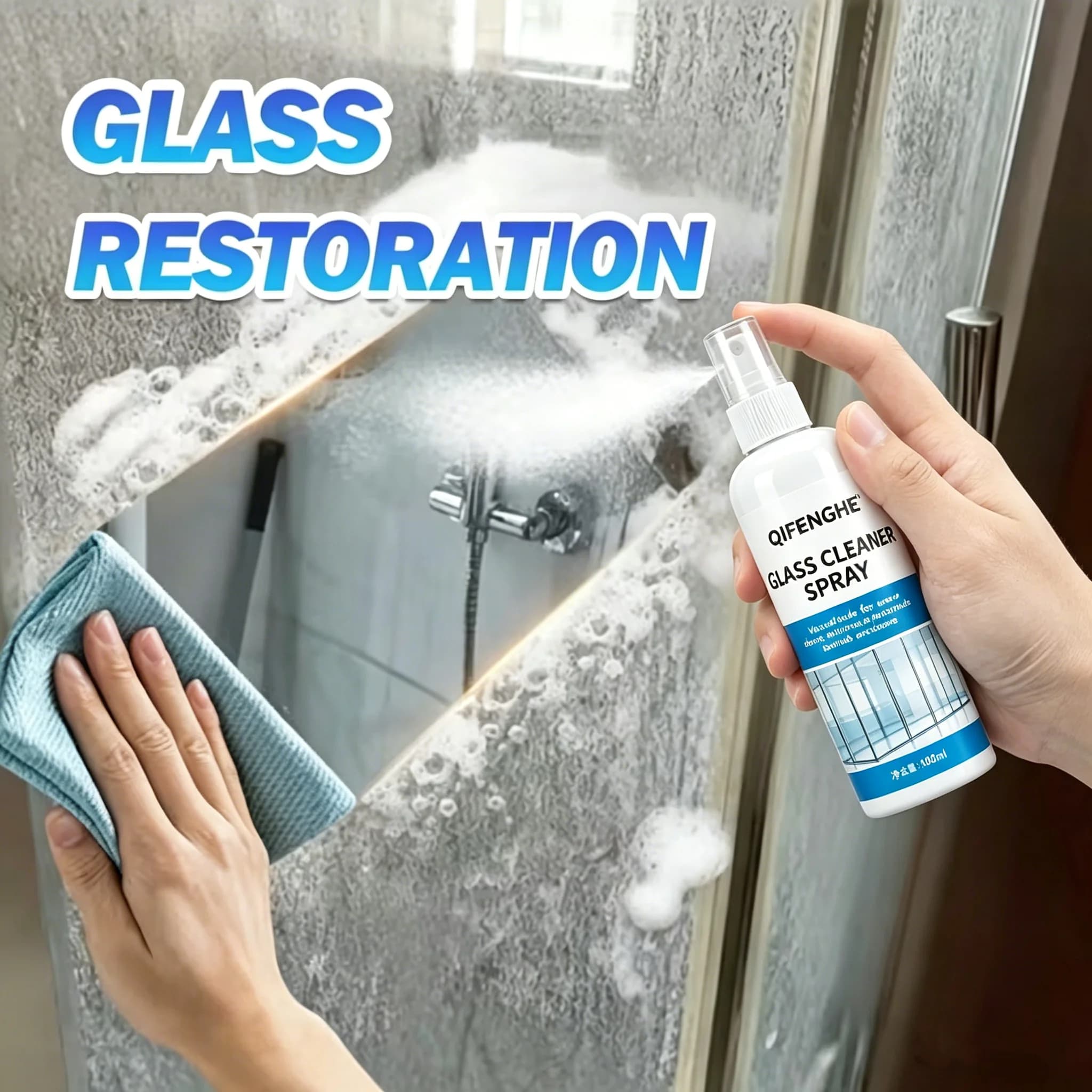 Spray detergente per vetri, rimuove istantaneamente macchie d'acqua e calcare per porte doccia, specchi, finestrini auto, specchietti retrovisori, multiuso