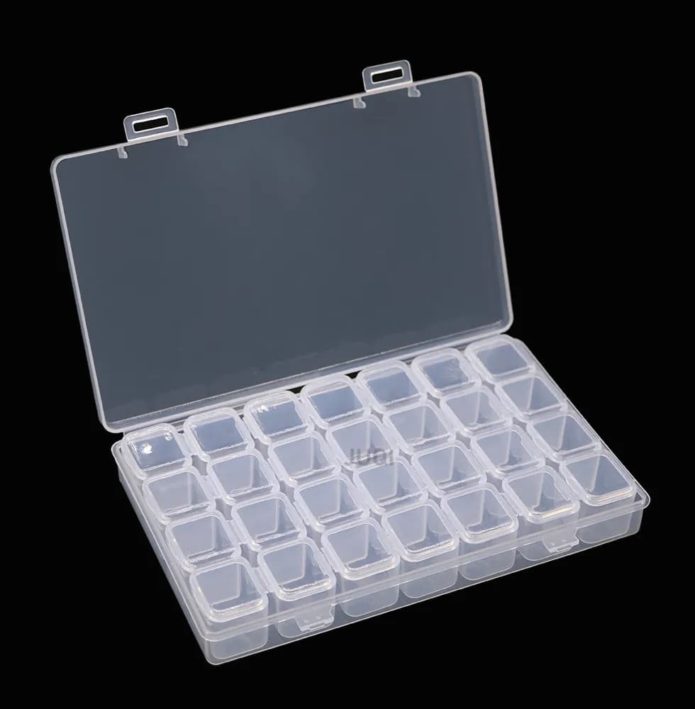 Scatola per medicinali trasparente con scomparto da 28 griglie, confezione per gioielli, scatola rimovibile in plastica, custodia per strumenti per nail art