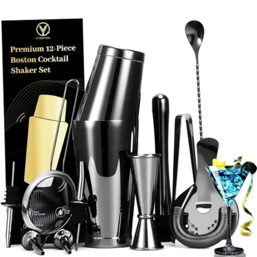 Set Professionale da 12 Pezzi per Cocktail, Kit da Barman con Shaker Boston Pesante da 30oz+20oz + Jigger Giapponese + Hawthorne Strainer