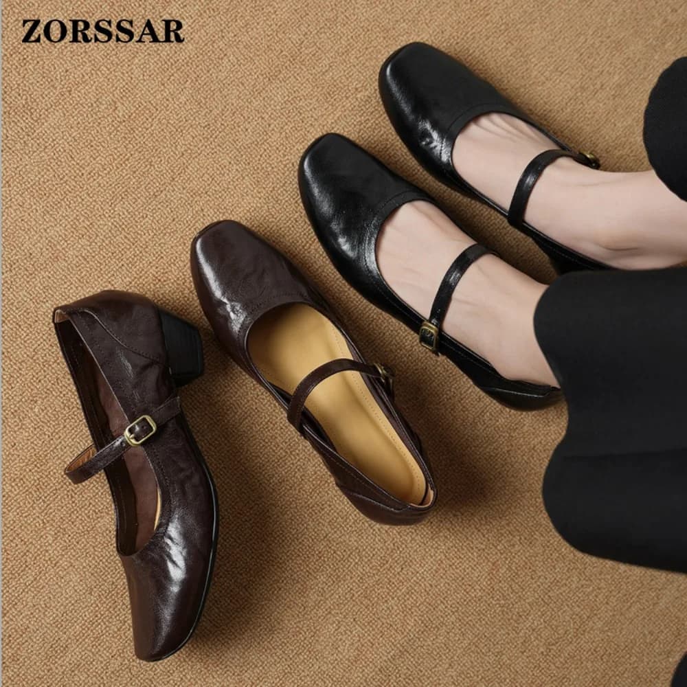 New Elegant and Fashionable Women's Shoes with High Heel and Square Toe, Breathable and Comfortable Casual Moccasins for Spring/Autumn