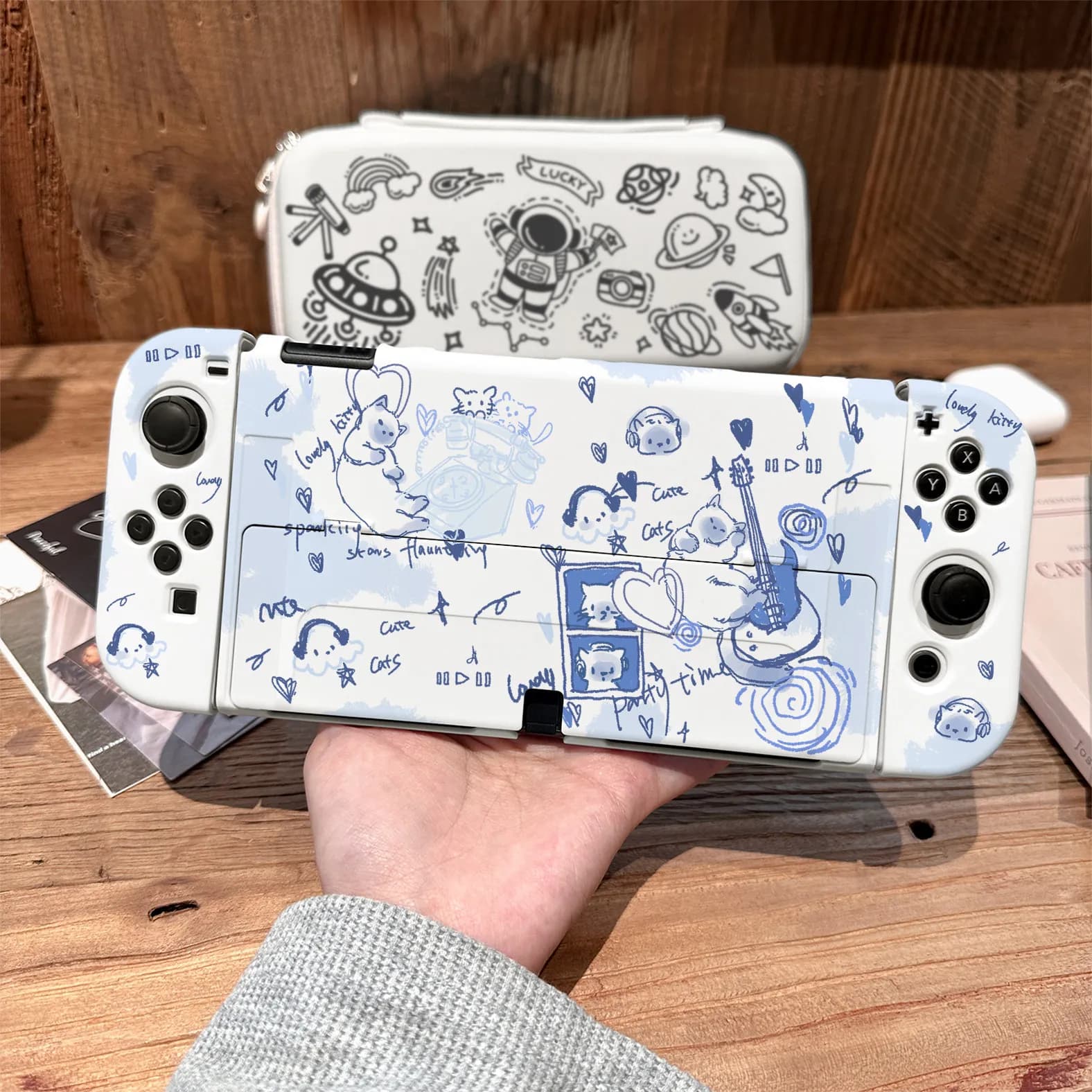 Cute Doodle Kitten Shell for Nintendo Switch 2 OLED Split Joy-Con Case Dockable Shockproof Anti-Drop Anti-Scratch NS2 Game Accs