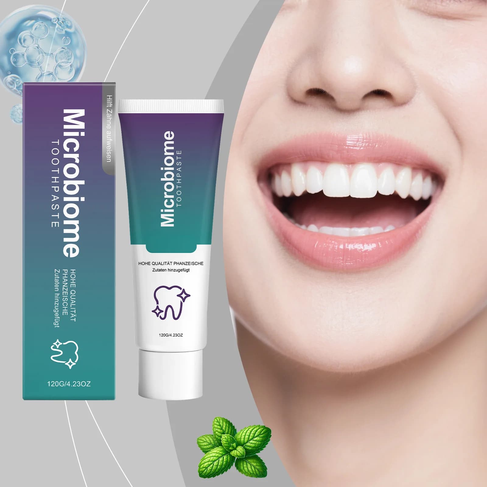 Dentifricio Microbiome Sbiancante Naturale, Alito Fresco, Rinforza lo Smalto, Rimuove la Placca Gialla, Delicato per Gengive Sensibili
