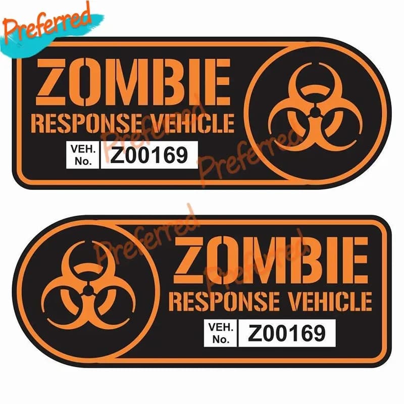 2 X Zombie Response Vehicle Sticker Set Vinyl Decal Gun Metal Car Truck SUV Decal Badge Halloween