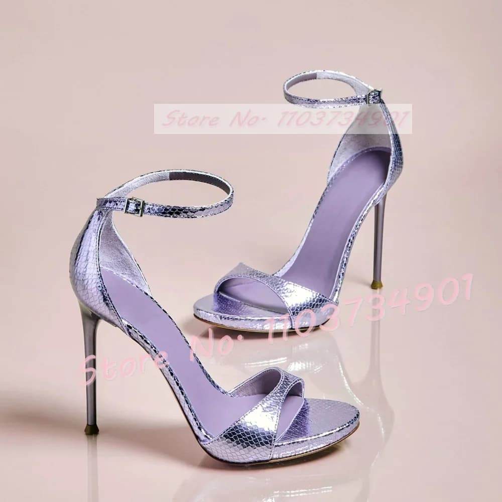 Snake metal sandals purple light fashion woman Open Toe Platform Low Shoes Casual Sexy elegant shoes with shiny leather heel