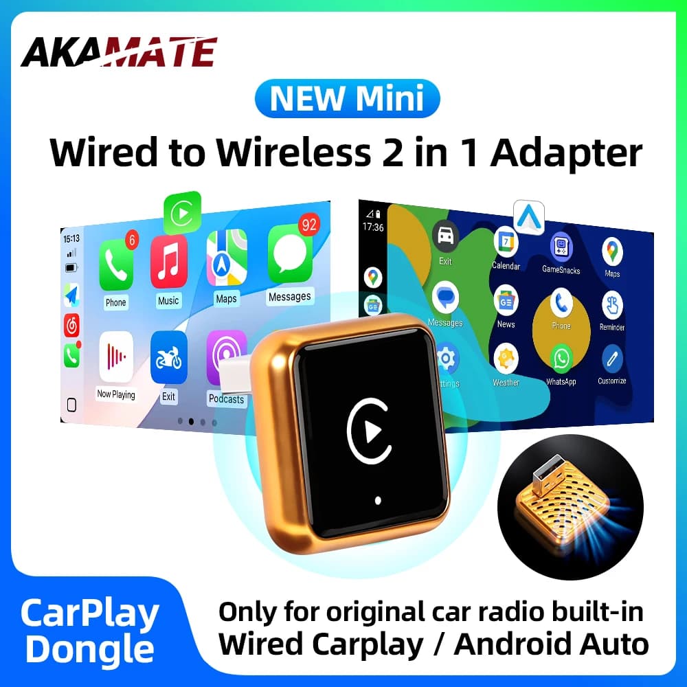 Adattatore Wireless 2in1 per CarPlay e Android Auto, Bluetooth da Cablato a Wireless USB Type-C per VW Toyota Kia Nissan Audi Volvo Plug & Play