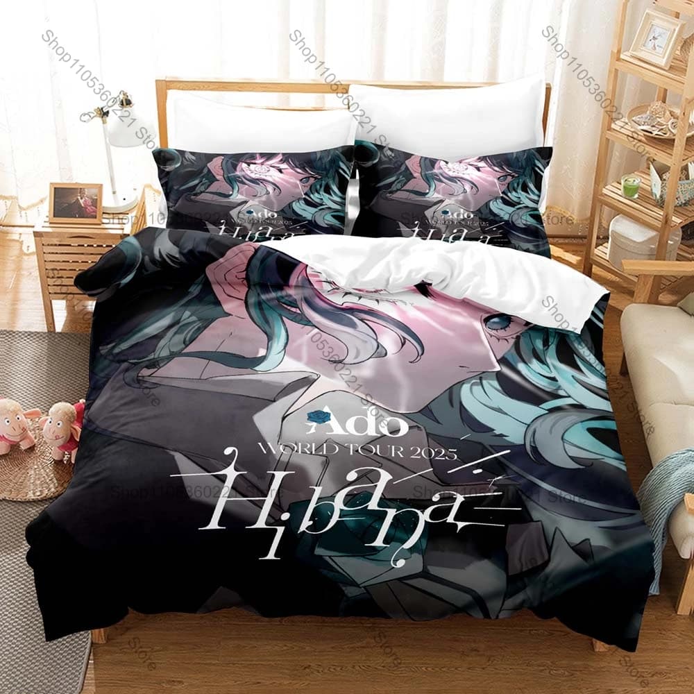 Ado Hello Signals Duvet Cover + 2 Pillowcases, Nico Nico Singer Utaite Print Bedding Set Soft Fabric Bedroom Decor Gift