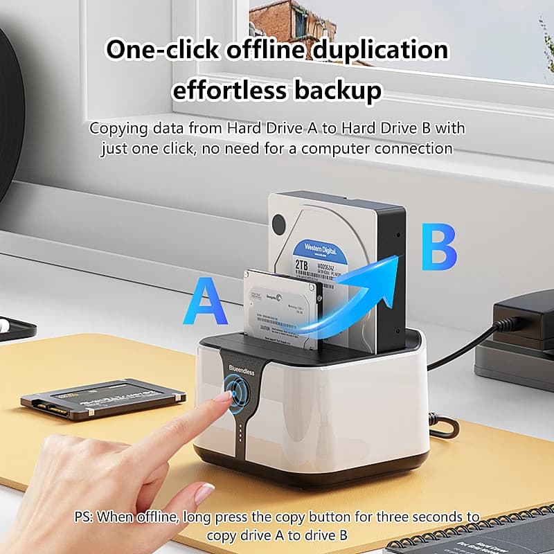 Docking Station per HDD a Doppio Slot, da SATA a USB 3.0, per Clonazione di SSD/HDD da 2.5/3.5''