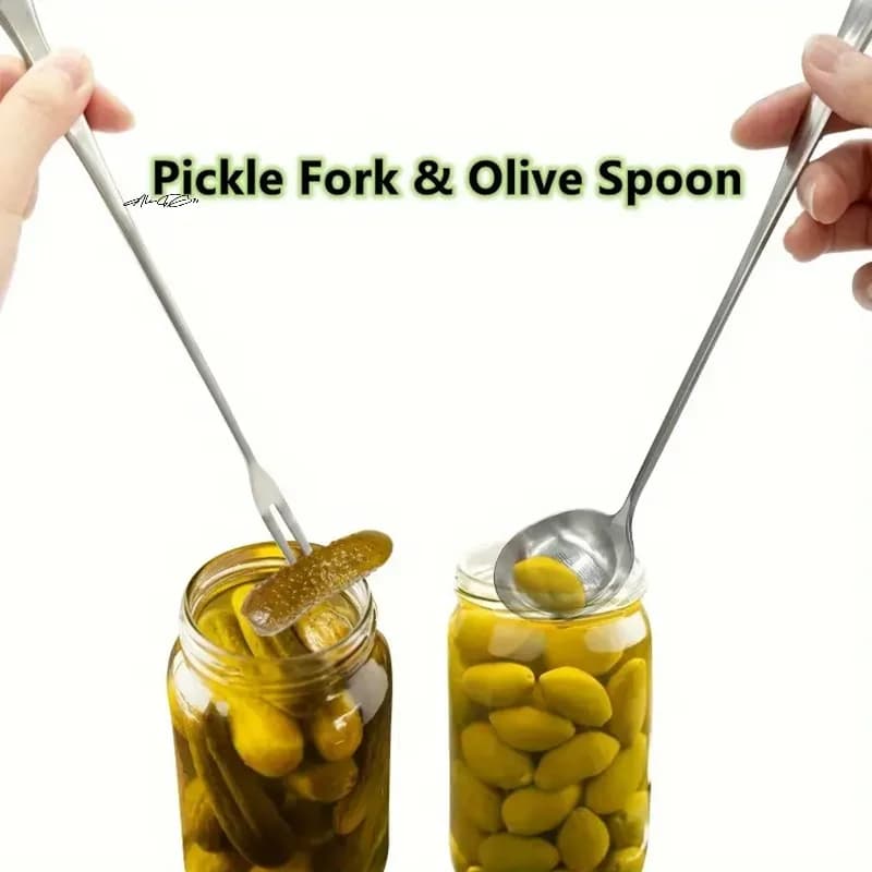 2 pezzi in acciaio inossidabile manico lungo forchetta e cucchiaio set barattolo grabber in scatola forchetta da frutta utensile da cucina per conserve